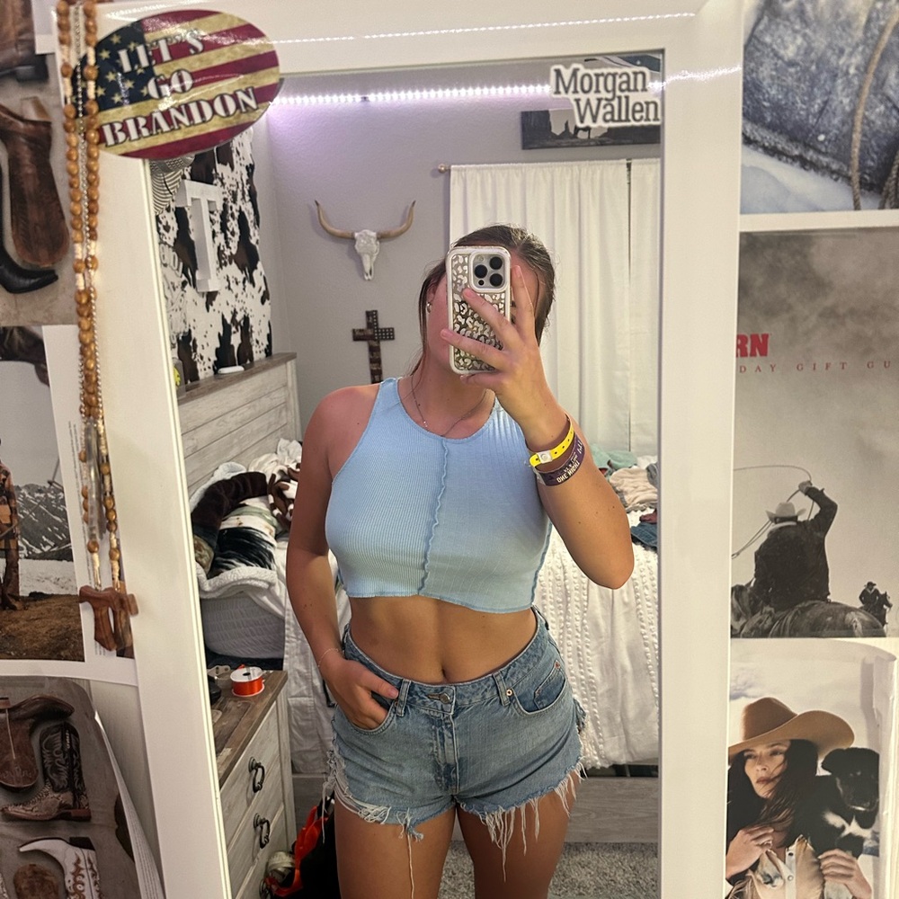 Blue crop top with a raw hem from American Eagle!